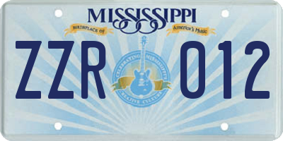 MS license plate ZZR012