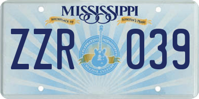 MS license plate ZZR039