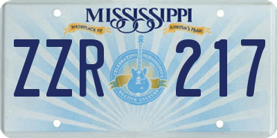 MS license plate ZZR217