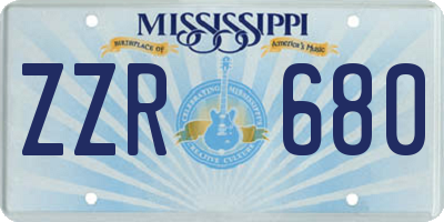 MS license plate ZZR680