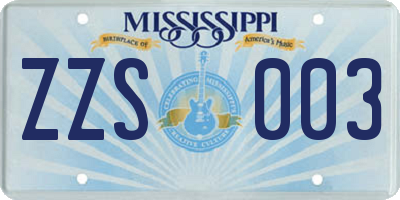 MS license plate ZZS003