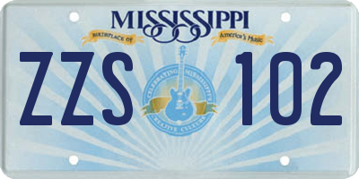 MS license plate ZZS102