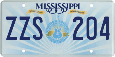 MS license plate ZZS204