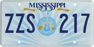 MS license plate ZZS217