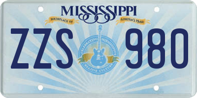 MS license plate ZZS980