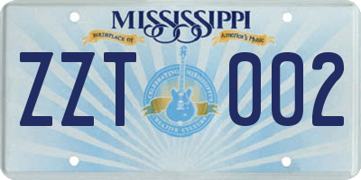 MS license plate ZZT002