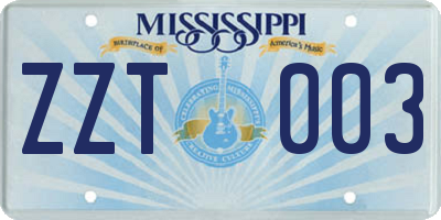 MS license plate ZZT003