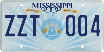 MS license plate ZZT004
