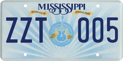 MS license plate ZZT005
