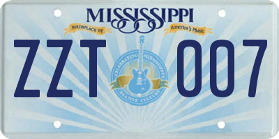 MS license plate ZZT007
