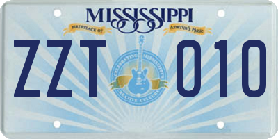 MS license plate ZZT010