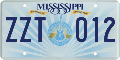 MS license plate ZZT012
