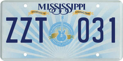 MS license plate ZZT031