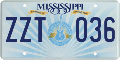 MS license plate ZZT036