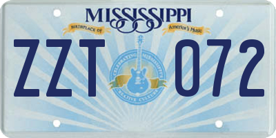 MS license plate ZZT072