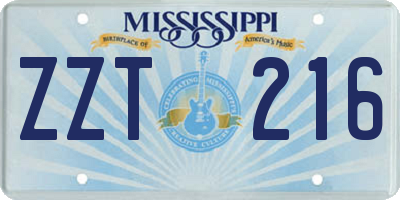 MS license plate ZZT216