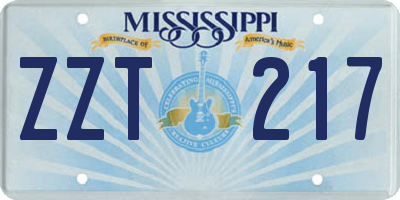 MS license plate ZZT217