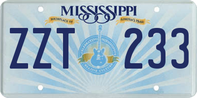 MS license plate ZZT233