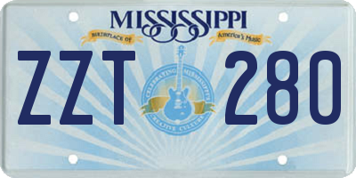 MS license plate ZZT280