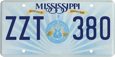 MS license plate ZZT380