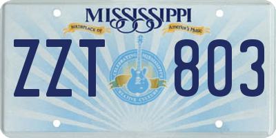 MS license plate ZZT803