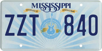 MS license plate ZZT840