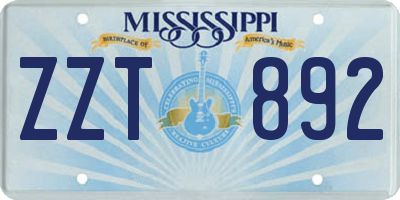 MS license plate ZZT892