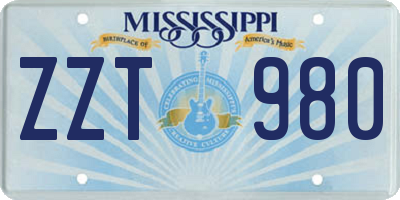 MS license plate ZZT980