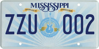 MS license plate ZZU002