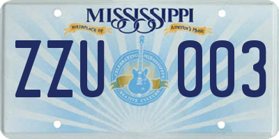 MS license plate ZZU003