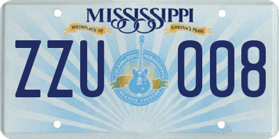 MS license plate ZZU008