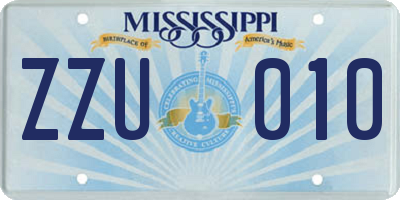 MS license plate ZZU010