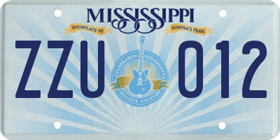 MS license plate ZZU012