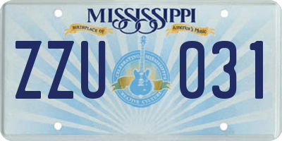 MS license plate ZZU031