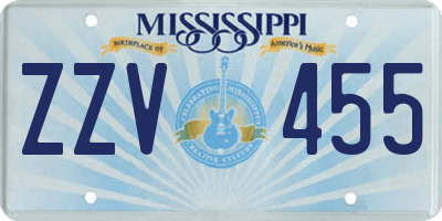 MS license plate ZZV455