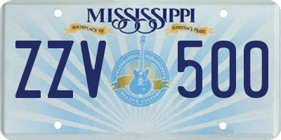 MS license plate ZZV500