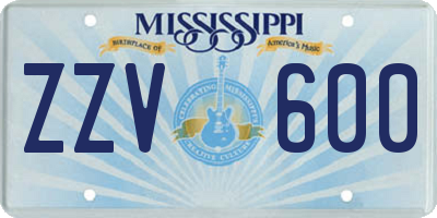 MS license plate ZZV600