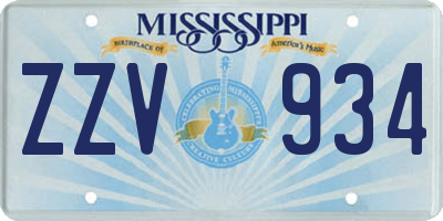 MS license plate ZZV934