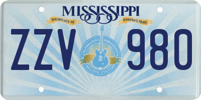 MS license plate ZZV980