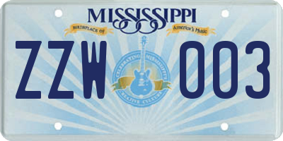 MS license plate ZZW003