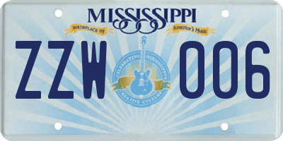 MS license plate ZZW006