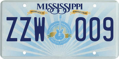 MS license plate ZZW009