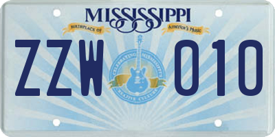 MS license plate ZZW010