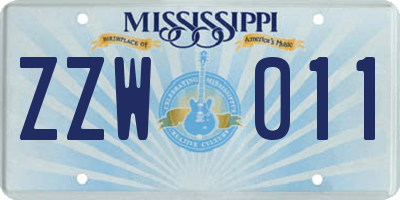 MS license plate ZZW011