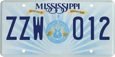 MS license plate ZZW012