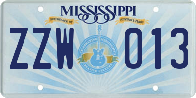MS license plate ZZW013