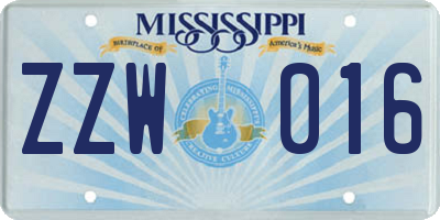 MS license plate ZZW016