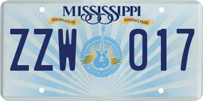 MS license plate ZZW017