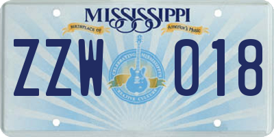 MS license plate ZZW018