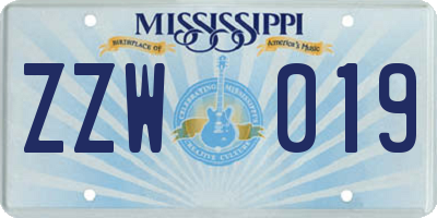 MS license plate ZZW019